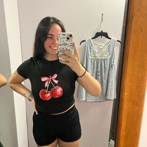 Black Cherry Graphic Crop Top